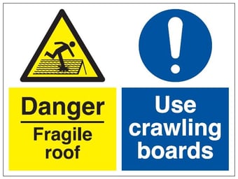 Picture of Danger Fragile Roof Use Crawling Boards Sign - 400 x 300Hmm - Rigid Plastic - [AS-MU4-RP]