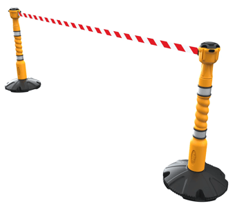 picture of Skipper 9m Free Standing Retractable Barrier Kit - Yellow - Red/White Chevron - [SK-KIT10-YRW]