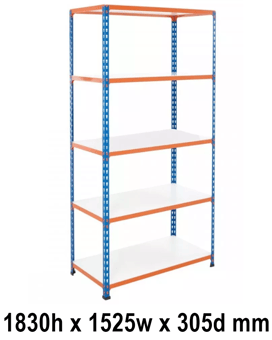picture of BiGDUG BiG200 Shelving 5 Levels - Melamine Shelves - 1830h x 1525w x 305d mm - 90kg UDL - [BDU-B21815035BOM] - (LP)