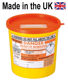 picture of SHARPSGUARD® Orange Lid 2.5 Ltr Sharps Bin NHS Code FSL182 BS7320:1990 - [DH-DD472OL]