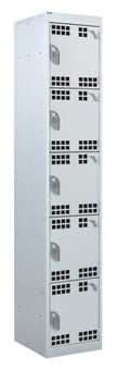 picture of QMP Tool Charging Locker - Perforated Door - RCD Plug - 5 Compartment - Light Grey - 1800H x 300W x 450D mm - [QM-BR1830455LPX]