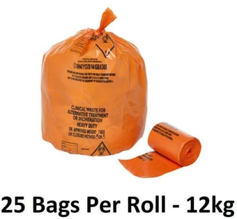 picture of Orange NHS Alternative Treatment Waste Sacks - Large - Heavy Duty - 15" x 28" x 39" - 25 Bags Per Roll - 12kg - [OL-OL804/A]