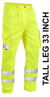 picture of Yellow Tall Leg Hi-Vis Polycotton Cargo Trousers - LE-CT01-Y-TALL