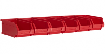 picture of BiGDUG Wall Mounted Bin Rail Kit - 6 x Red Plastic Parts Bins - 80h x 600w x 170d mm - [BDU-TYBRB51R]