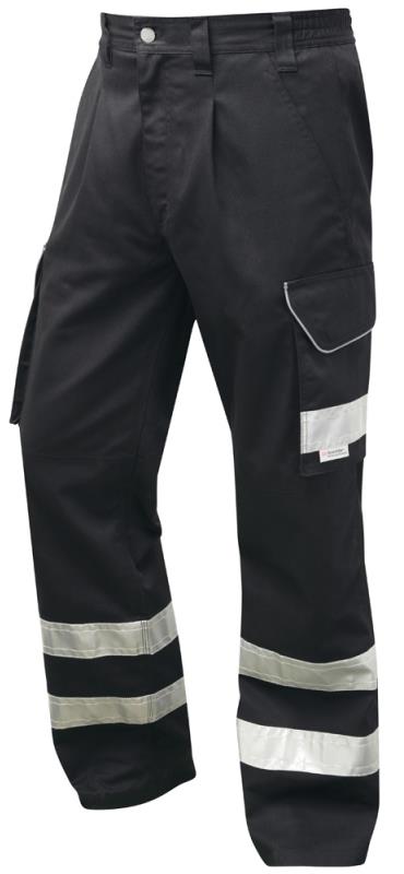 picture of Ilfracombe - Black Reflective Poly/Cotton Cargo Trouser - Short Leg - LE-CT02-BK-S