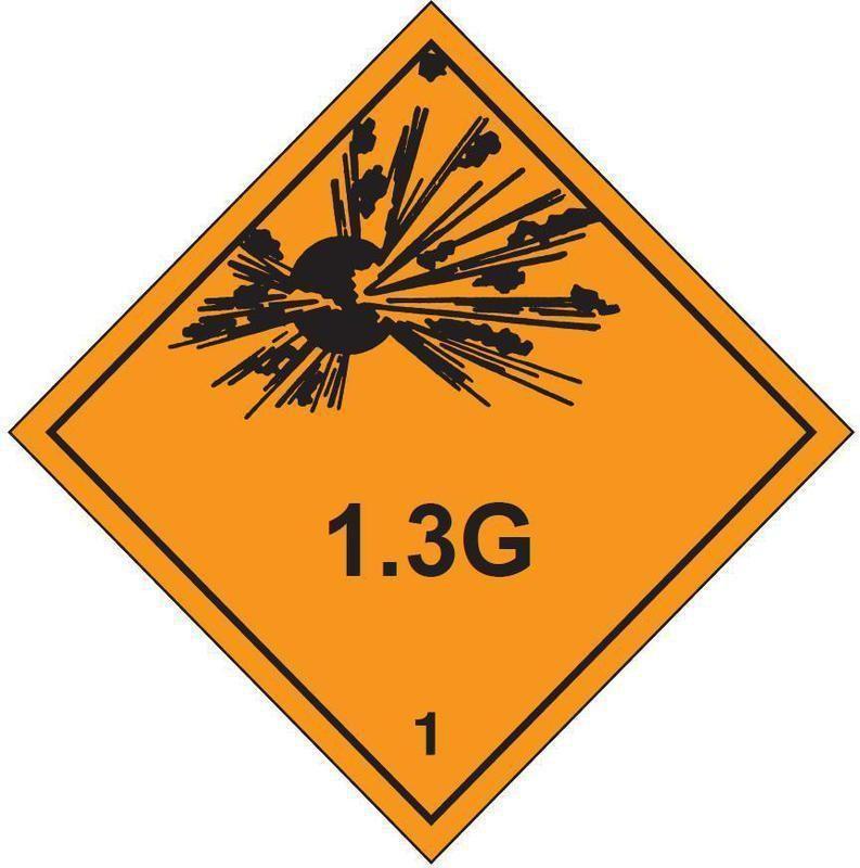 picture of UN Hazard Warning Diamond Label Self Adhesive Placard - 1.3G (Class 1) - [HZ-HZ111]  