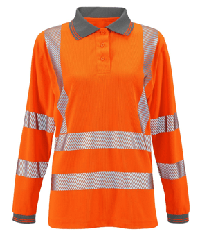 Picture of Supertouch Ladies Jaya Birds Eye Long Sleeve Polo Hi Vis Orange - ST-SHV-L30181