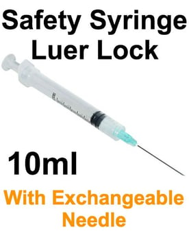 picture of Luer Lock SAFETY Syringe with Exchangeable Needle - 10ml - Supplied With 21g x 1.1/2" Needle - Pack of 100 - [CM-160072IM]