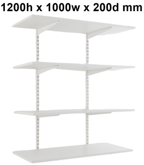 picture of BiGDUG White Twin Slot Shelving Kit - 1200h x 1000w x 200d mm - 4 White Melamine Levels - [BDU-TSW1224W]