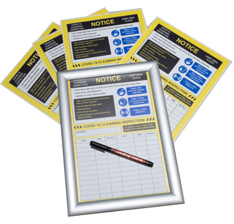 Picture of Covid-19 Cleaning Inspection Pack 1 - A4 Snap Frame with 5 x Inspection Inserts and 1 x Pen - [CI-15044]