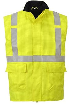 Picture of Bizflame Rain Hi-Vis Flame Resistant Antistatic Yellow Bodywarmer - PW-S776YER