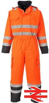 picture of Portwest Bizflame Rain Hi-Vis Flame Resistant Antistatic Multi Orange/Navy Coverall - PW-S775ONR