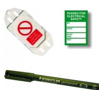 Picture of PAT Testing Mini Tag Insert Kit - Green (20 AssetTag holders, 40 inserts, 1 pen) - [SCXO-CI-TG62GK]