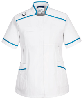 picture of Portwest - LW22 - Medical Maternity Tunic - White/Aqua - Kingsmill Polycotton - 145g - PW-LW22WAR