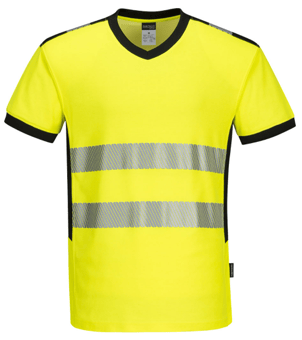 picture of Portwest - PW3 Hi-Vis V-Neck T-Shirt - Polyester - Cotton - 175g - Yellow/Black - PW-PW310YBR