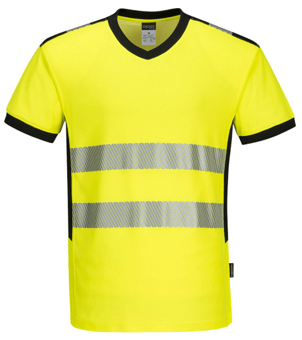 Picture of Portwest - PW3 Hi-Vis V-Neck T-Shirt - Polyester - Cotton - 175g - Yellow/Black - PW-PW310YBR