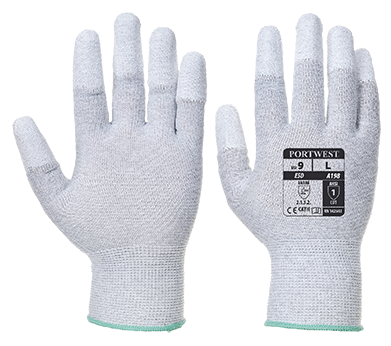 picture of Portwest A198 Antistatic PU Fingertip Grey Gloves - Pair - PW-A198GRR