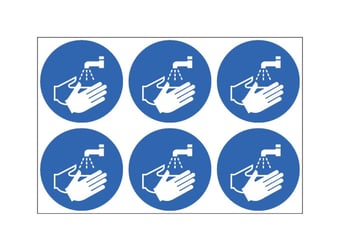 picture of Safety Labels - Wash Hands Symbol (24 pack) 6 to Sheet - 75mm dia - Self Adhesive Vinyl - [AS-SAL16-SAV]