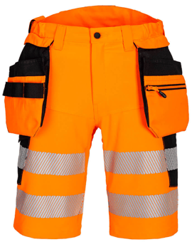picture of Portwest DX446 - DX4 Hi-Vis Holster Pocket Shorts Orange/Black - PW-DX446OBR