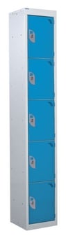picture of QMP Tool Charging Locker - Solid Door - Standard Plug - 5 Compartment - Light Blue - 1800H x 300W x 450D mm - [QM-BL1830455USX]