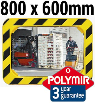 picture of INDUSTRIAL SAFETY MIRROR - Polymir - 800 x 600mm - Yellow / Black - To View 2 Directions - 3 Year Guarantee - [VL-588]