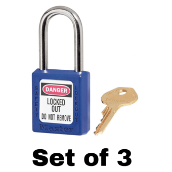 picture of Set of 410 Zenex Thermoplastic Safety Padlock Safety Padlock - Blue - With 'Key Alike' Key - Set of 3 - [MA-410KA3BLU]