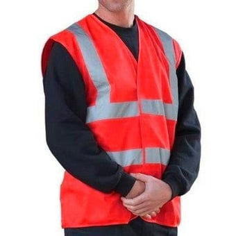 picture of Hi-Vis Waistcoat - Red - With 50mm Width Reflective Tape Around the Body and Each Shoulder - BI-75