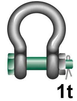 picture of Green Pin Standard Bow Shackle with Safety Nut and Bolt Pin - 1t W.L.L - EN 13889 - [GT-GPSAB1]