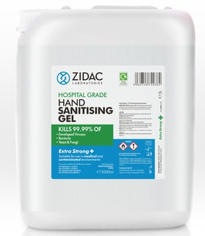 picture of ZIDAC - Hand Sanitising Gel - Hospital Grade - 78.2 Percent Alcohol - 5000ml Jerry Can - [ZD-HANDGELMED5000] - (DISC-W)