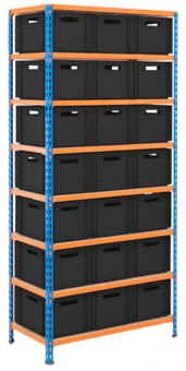 picture of BiGDUG BiG340 Shelving Kit - 1980h x 915w x 455d mm - 21x 20L Black Recycled Euro Containers - [BDU-UZK69421R]