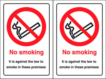 Picture of No Smoking - Against the Law to Smoke in Premises - Double Sided for use on Glass - 148 x 210Hmm - Rigid Plastic - [AS-PR510]