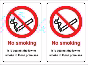 Picture of No Smoking - Against the Law to Smoke in Premises - Double Sided for use on Glass - 148 x 210Hmm - Rigid Plastic - [AS-PR510]