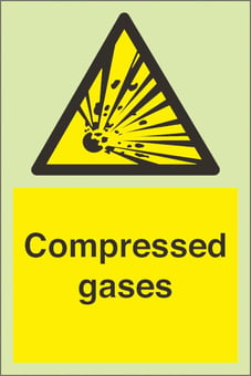 picture of Photoluminescent Compressed Gases Signs - 200 X 300Hmm - Self Adhesive Rigid Plastic - [AS-PH252-SARP]