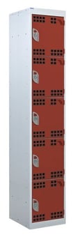 picture of QMP Tool Charging Locker - Perforated Door - Standard Plug - 5 Compartment - Red - 1800H x 300W x 450D mm - [QM-BL1830455RPX]