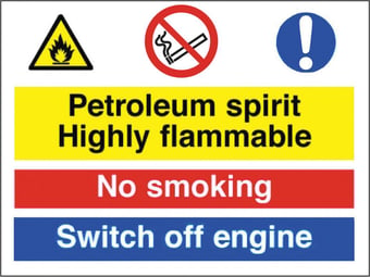 Picture of Petroleum Spirit Flammable Smoking Engine Sign - 600 X 450Hmm - Rigid Plastic - [AS-MU10-RP]