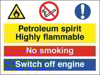 picture of Petroleum Spirit Flammable Smoking Engine Sign - 600 X 450Hmm - Rigid Plastic - [AS-MU10-RP]