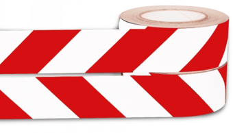 picture of Reflective Hazard Warning Tape - 50mm x 25m - 2 Rolls - 1 Dispensing Right, 1 Dispensing Left - Red/White - [MV-420.11.114]