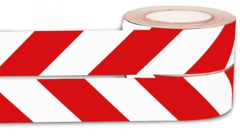 Picture of Reflective Hazard Warning Tape - 50mm x 25m - 2 Rolls - 1 Dispensing Right, 1 Dispensing Left - Red/White - [MV-420.11.114]