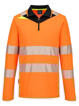 picture of Portwest DX419 - DX4 Hi-Vis Zip Polo Shirt L/S - Orange/Black - PW-DX419OBR