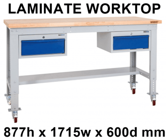 picture of BiGDUG Heavy Duty Mobile Storage Workbench - 877h x 1715w x 600d mm - 2 Drawers - Laminate Worktop - [BDU-HDMSWB176H2DL]