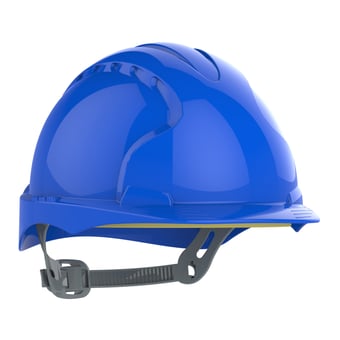 Picture of JSP - The All New EVO2  Blue Safety Helmet - Standard Peak with OneTouch 3D Adjustment Slip Ratchet Harness - [JS-AJE030-000-500]