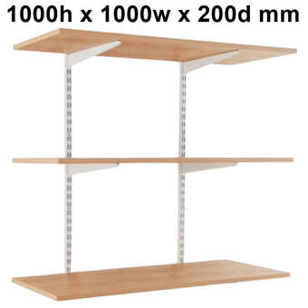 picture of BiGDUG Garage Wall Mounted Shelving Kit - 1000h x 1000w x 200d mm - 3 Oak Melamine Levels - [BDU-TSW1023OG]