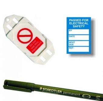 Picture of PAT Testing Mini Tag Insert Kit - Blue (20 AssetTag holders, 40 inserts, 1 pen) - [SCXO-CI-TG62BK]