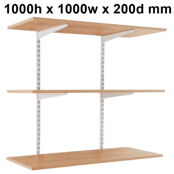 picture of BiGDUG White Twin Slot Shelving Kit - 1000h x 1000w x 200d mm - 3 Oak Melamine Levels - [BDU-TSW1023O]