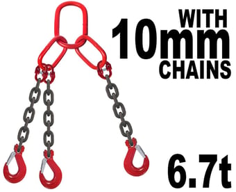 picture of 10mm 3 Leg Grade 80 Chain Sling with Hooks - Working Load Limit: 6.7t - GT-CS103L