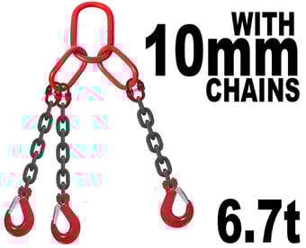 picture of 10mm 3 Leg Grade 80 Chain Sling with Hooks - Working Load Limit: 6.7t - GT-CS103L