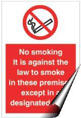 picture of No Smoking - Against the Law to Smoke in Premises Except Designated Sign - 148 x 210Hmm - Self Adhesive Vinyl - [AS-PR509-SAV]