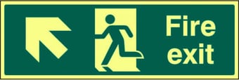 picture of Photoluminescent Fire Exit Sign LARGE - Arrow North West - 600 x 200Hmm - Self Adhesive Rigid Plastic - [AS-PH309-SARP]