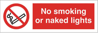 picture of No Smoking or Naked Lights Sign - 300 X 100Hmm - Rigid Plastic - [AS-PR17-RP]