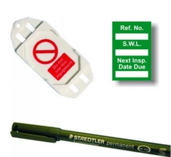 picture of Safe Working Load Mini Tag Insert Kit – Green (20 AssetTag holders, 40 inserts, 1 pen) – [SCXO-CI-TG61GK]